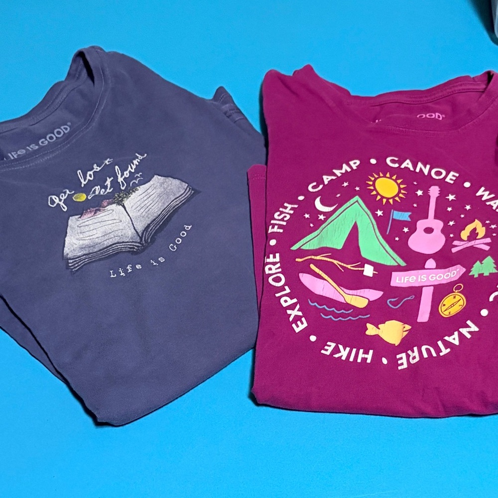 Life Is Good Women’s Small Tee Bundle | Short + Long Sleeve | 2 Tops